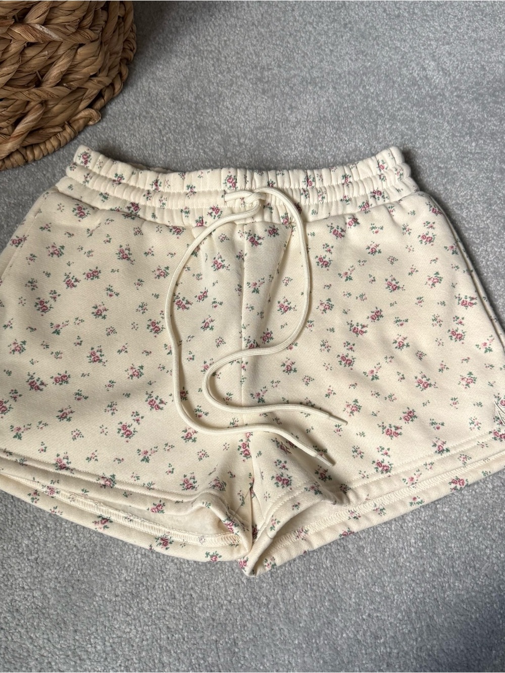 Altar'd State Cream Floral Drawstring Athletic Shorts